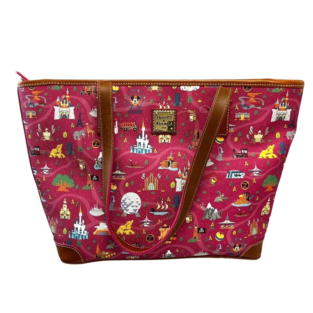 Dooney & Bourke x Disney Pink Multicolor Park Life Print Double Handle Tote Bag
